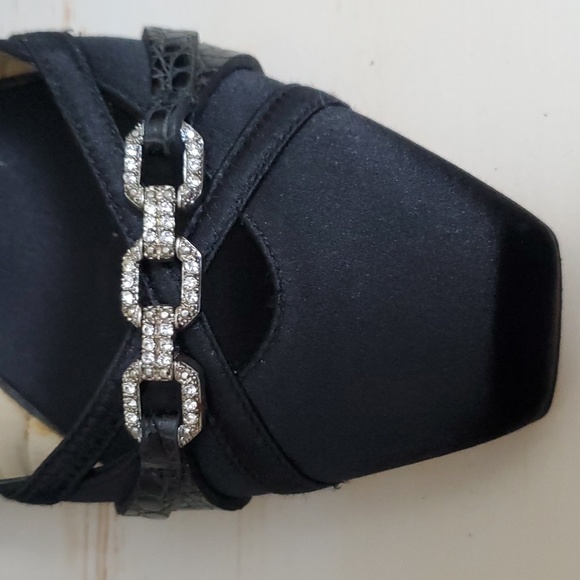 Giuseppi Zanotti | Black Satin Pumps with Leather and Crystal Detail, Sz… - Picture 6 of 11